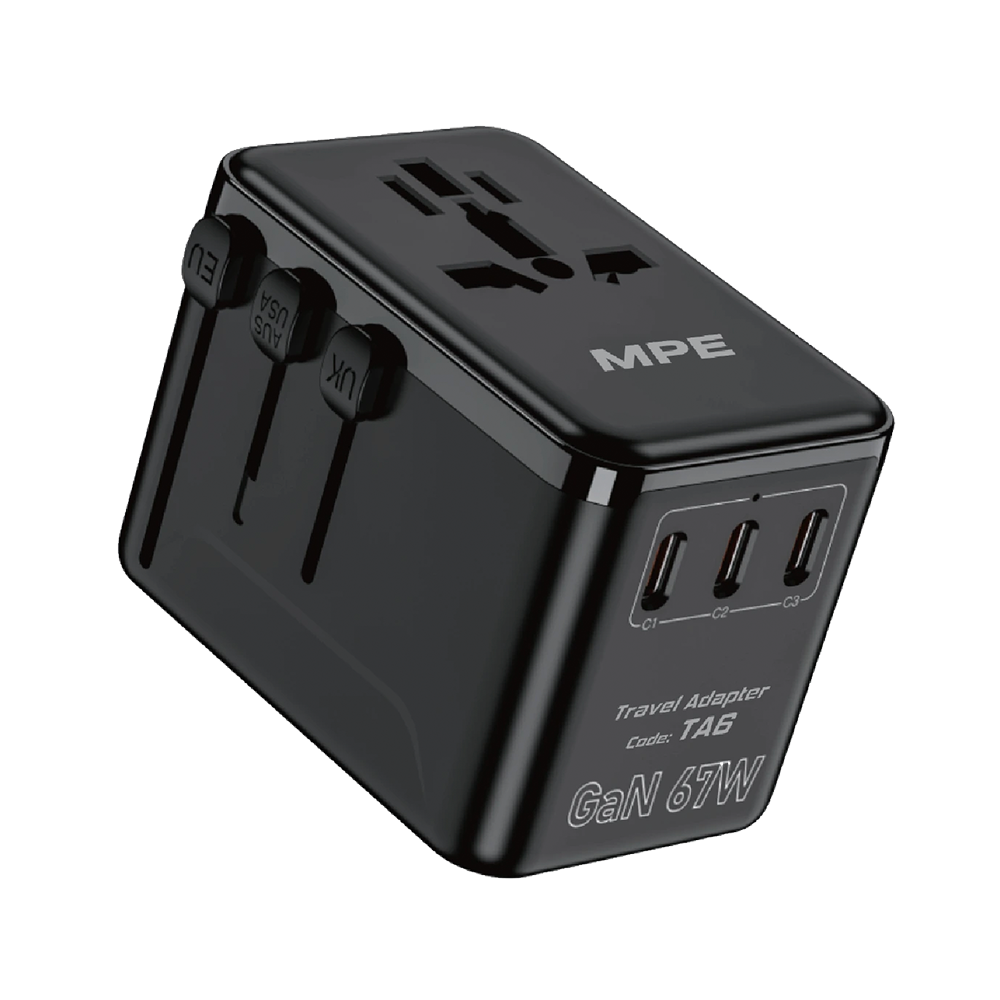 Ổ cắm du lịch đa năng, Tích hợp 3 cổng USB-C, 1 cổng USB-A, sạc nhanh GaN 67W mã TA6
