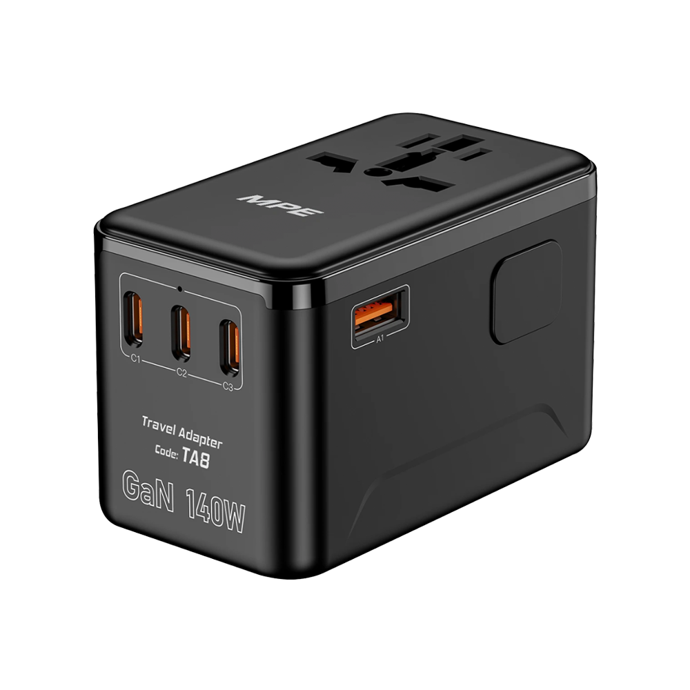 Ổ cắm du lịch đa năng,Tích hợp 3 cổng USB-C, 1 cổng USB-A, sạc nhanh GaN 140W mã TA8